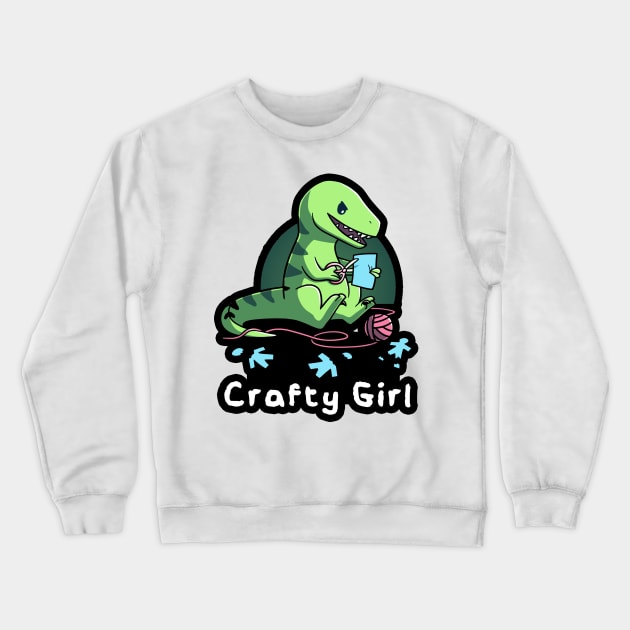 Crafty Girl - Cute Funny Dinosaur Craft Lover Crewneck Sweatshirt by LazyMice